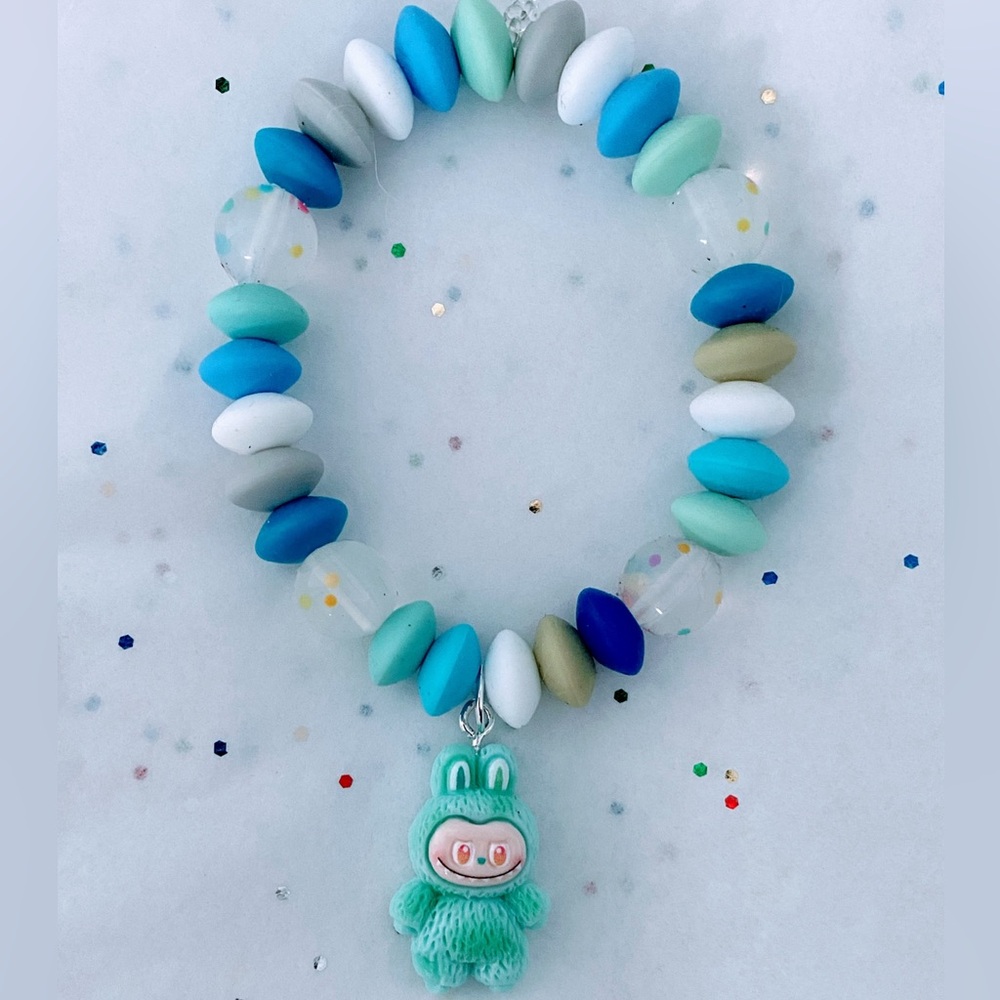 Colorful Beaded Bracelet with Cute Labubu Charm